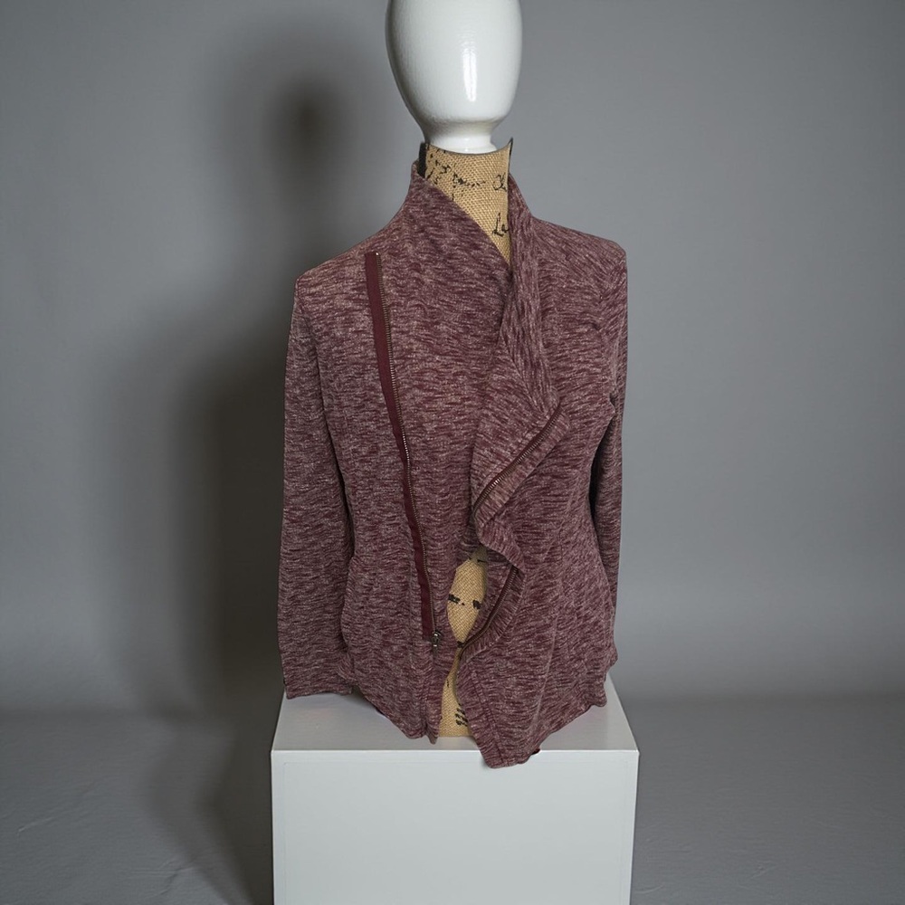 Bass Womens Size M Knot Asymmetrical Zip Burgundy Draped Sweater Wrap